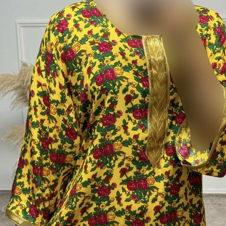 پیراهن ساحلی زنانه ترکمنستان طلاکوب گل ریز فری سایز تا 54 جنس نخی چهارفصل شیک