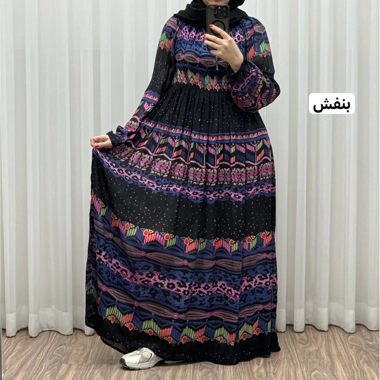 پیراهن زنانه کریشه هندی سرخپوستی وارداتی فری سایز تا 56 قد 140 سانتیمتر شیک و راحت چهارفصل بدون سایه اندازی
