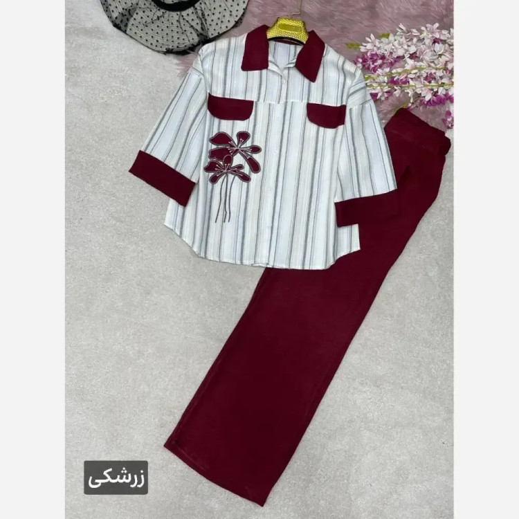 ست شومیز و شلوار زنانه مدل نوگل جنس لنین بیسکویتی و شانتون سایز فری 38 تا 46