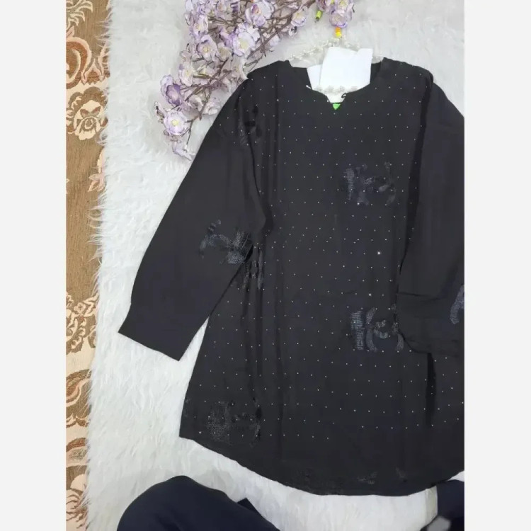 شومیز مانتو زنانه نگین دار جنس دیور اعلا رنگ مشکی سایز 38 تا 48