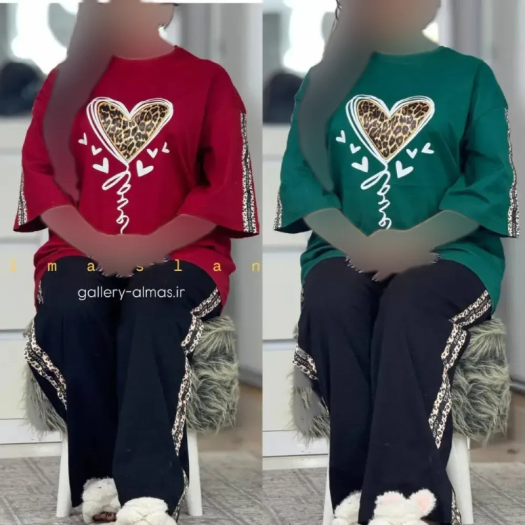 ست تیشرت و شلوار زنانه مدل بلوبری جنس پنبه فری سایز 38 تا 46
