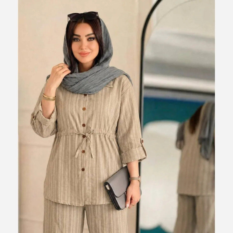 ست مانتو شلوار زنانه مدل سنا جنس شانتون کوک دوزی فری سایز 36 تا 46
