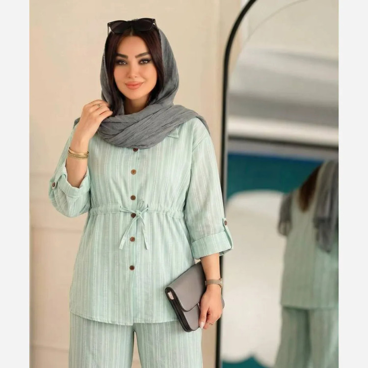 ست مانتو شلوار زنانه مدل سنا جنس شانتون کوک دوزی فری سایز 36 تا 46
