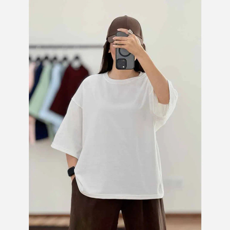 تیشرت ساده باکسی نخ سوپرپنبه زنانه و دخترانه فری سایز