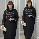 عبا مجلسی زنانه مدل شکوفه جنس الیزه با خرجکار سوزن دوزی رنگ مشکی سایز فری 38 تا 52