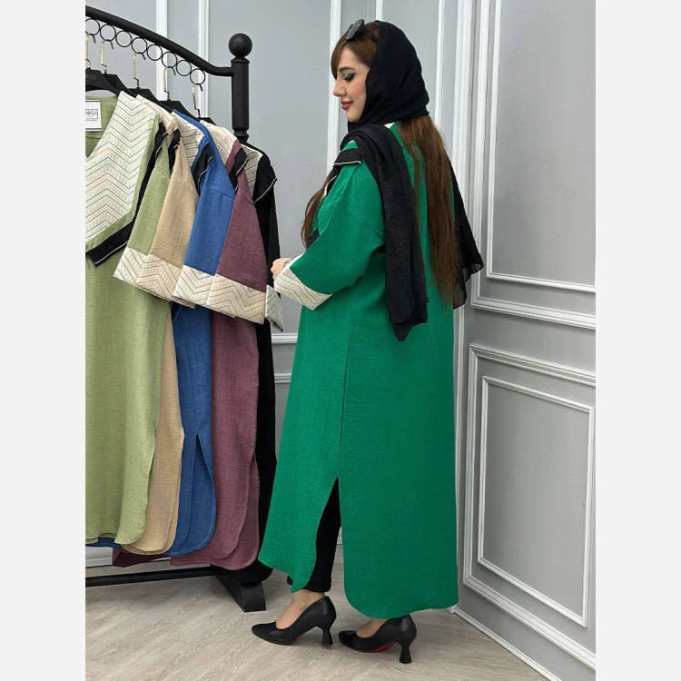 پیراهن کفتان زنانه شانتون رگه ای خرجکار هندی فری سایز