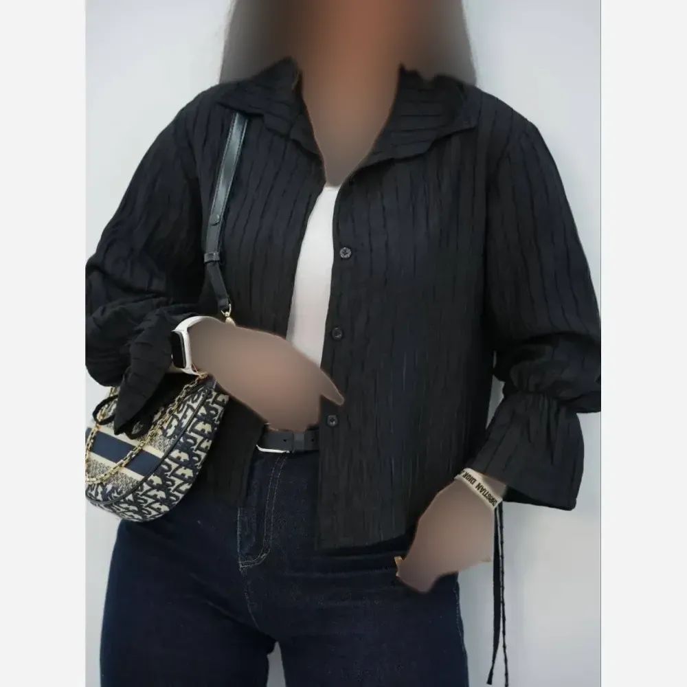 شومیز عروسکی زنانه جنس صوفیا شانتون راه راه فری سایز