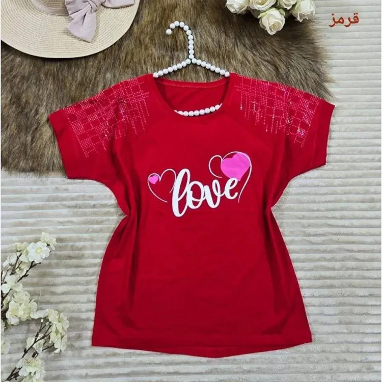 تیشرت باکسی نخ پنبه نگینی طرح LOVE فری سایز