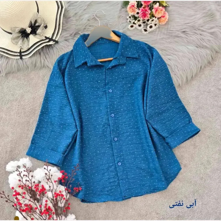 شومیز نگینی افروز جنس شانتون نگینی فری سایز