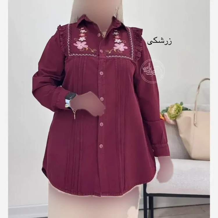 شومیز گلدوزی شده کتان لنین فری سایز مدل بانو
