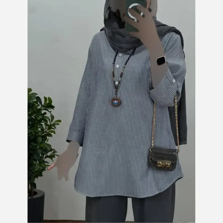 شومیز مانتویی زنانه بنگال پنبه بهاره راه راه فری سایز