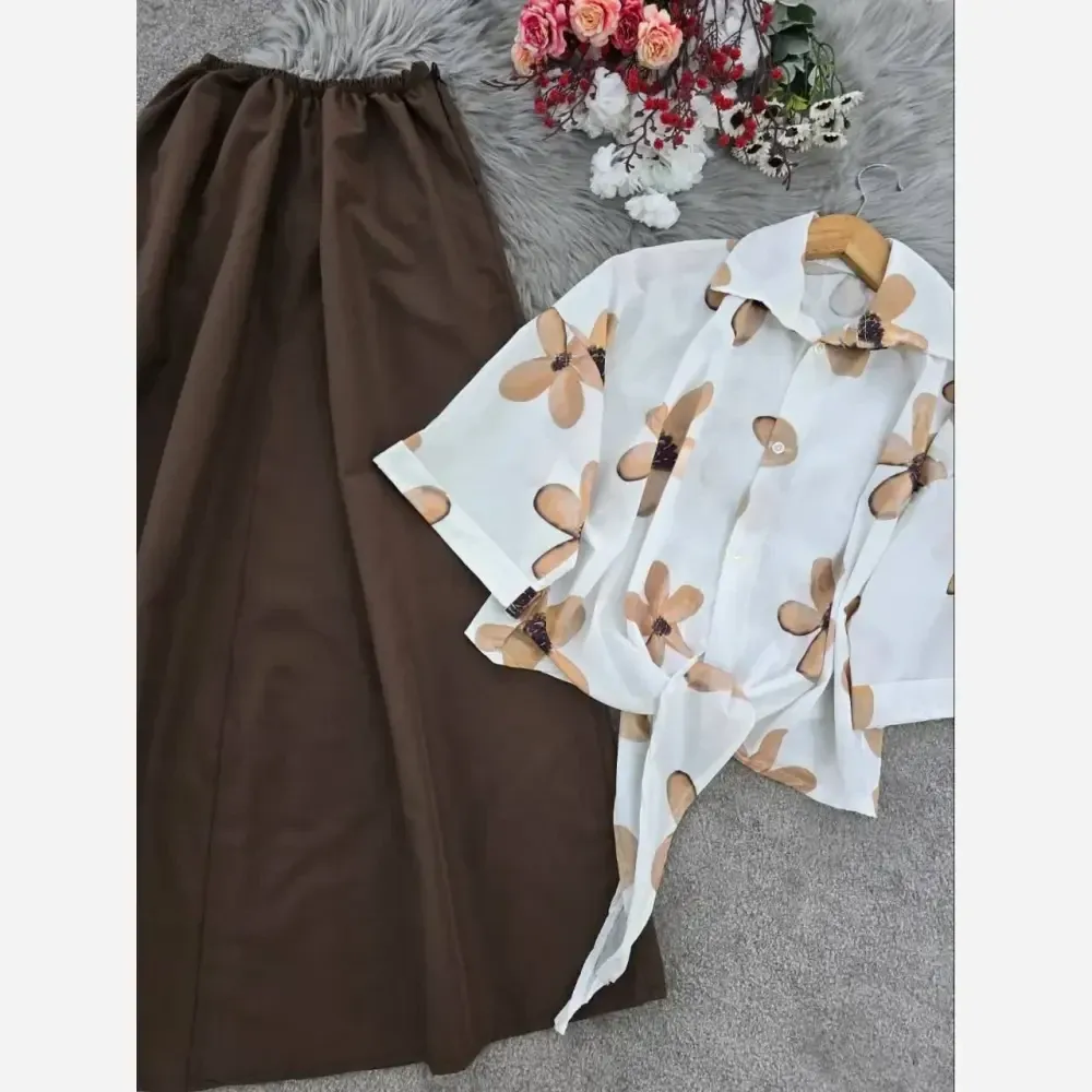ست شومیز گره ای بوگاتی و دامن لنینت فری سایز