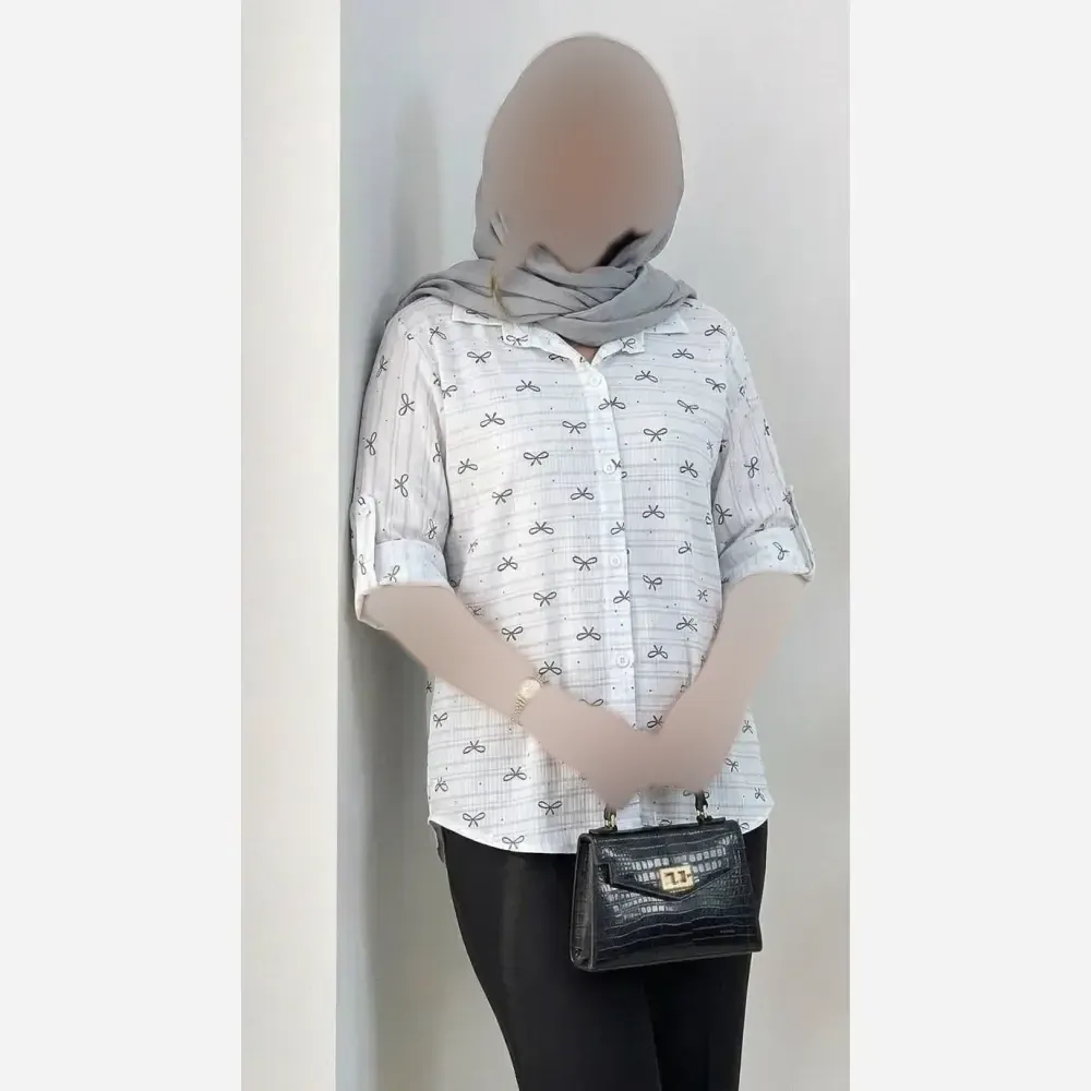 شومیز مجلسی طرح پاپیون ویسکوزینزه درجه یک فری سایز