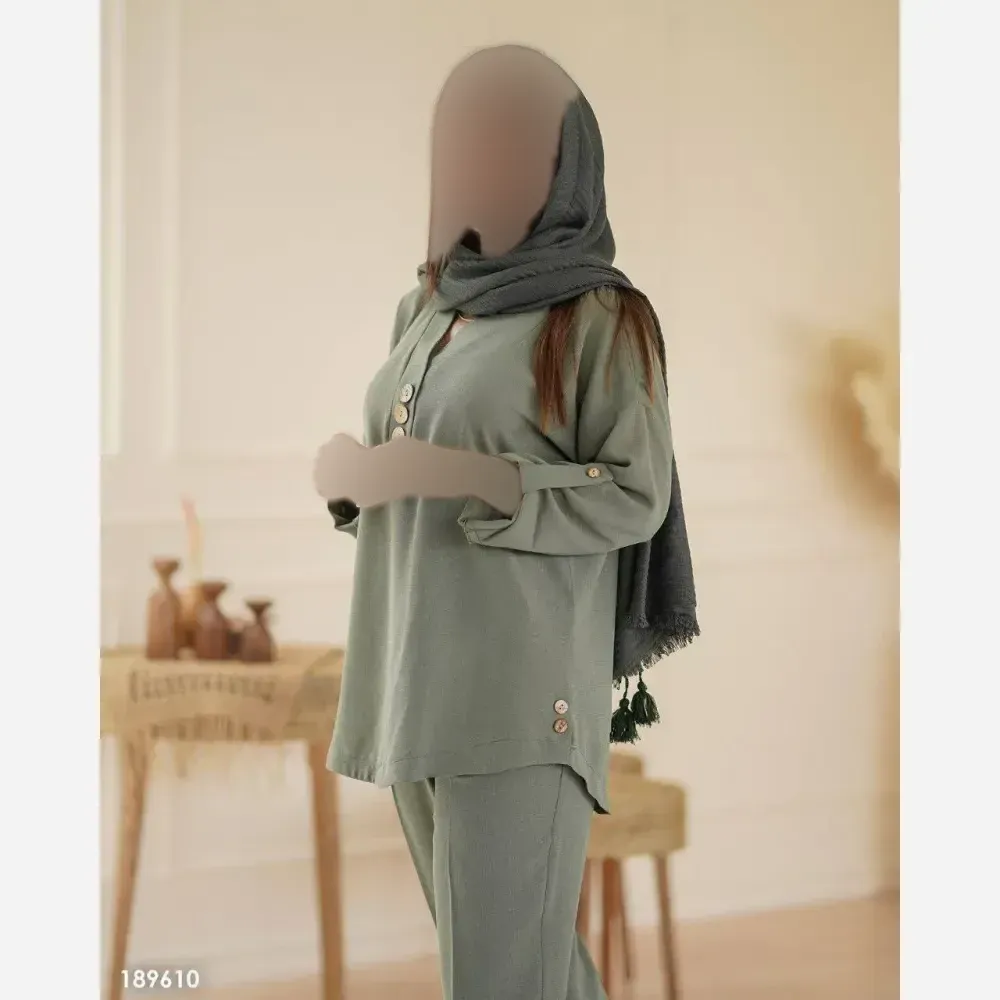 ست شومیز و شلوار زنانه جنس شانتون مدل نادین فری سایز