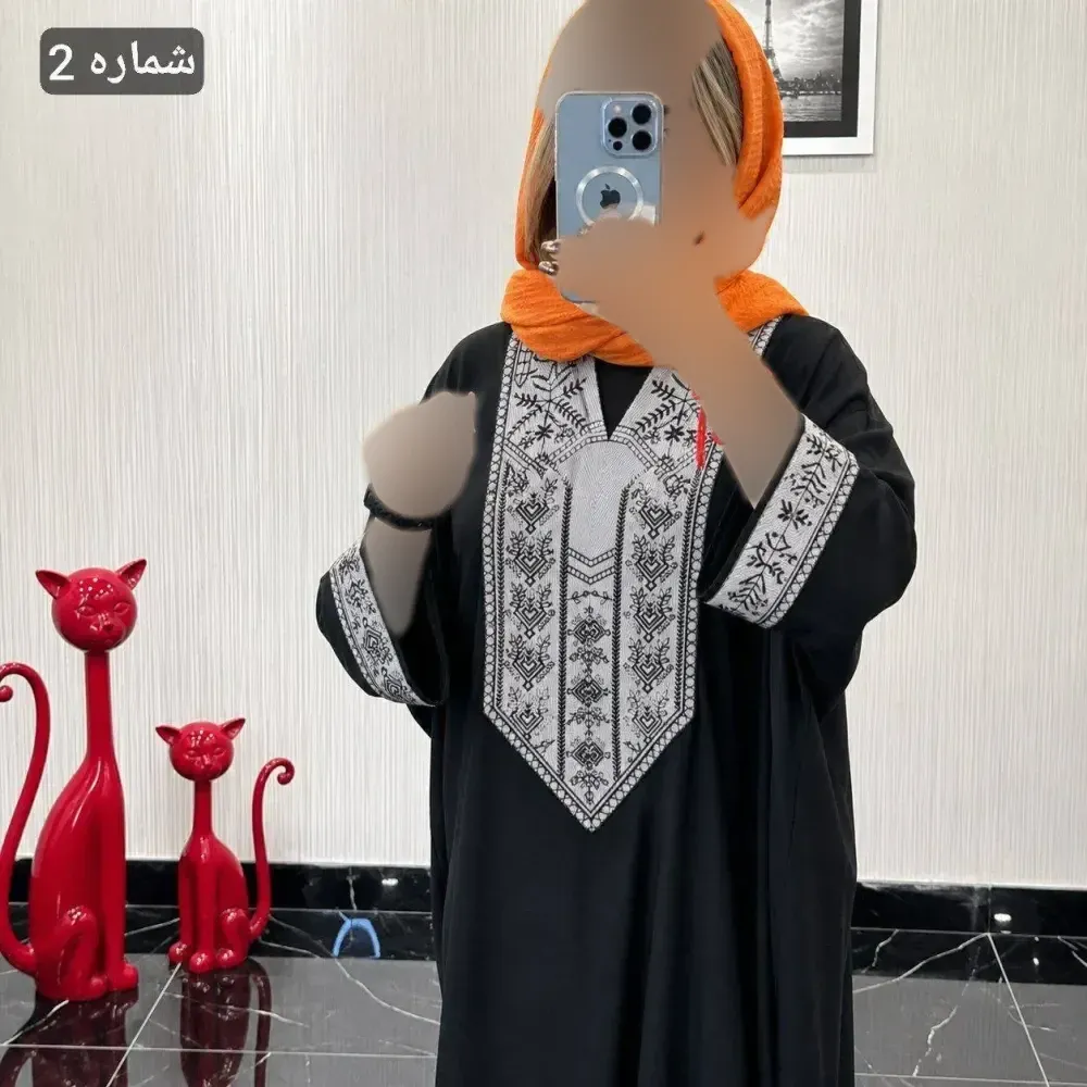 مانتو عبایی سمیرا کرپ اسکاچی کتیبه تافته فری سایز 36 تا 58 قد 115