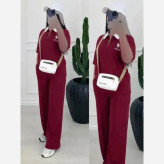 ست پولوشرت نیم زیپ و شلوار زنانه polo جنس گلکسی نخ پنبه در رنگبندی متنوع و سایز فری