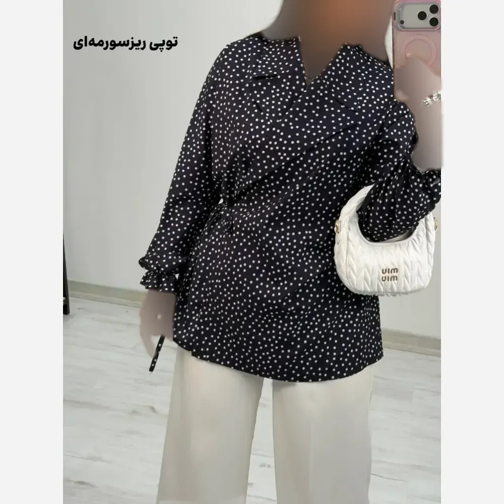 شومیز یقه انگلیسی زنانه کرپ بوگاتی طرح دار فری سایز