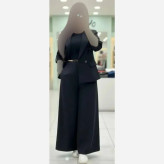 کت و دامن شلواری لنین درجه یک مشکی رویا سایز 1 و 2