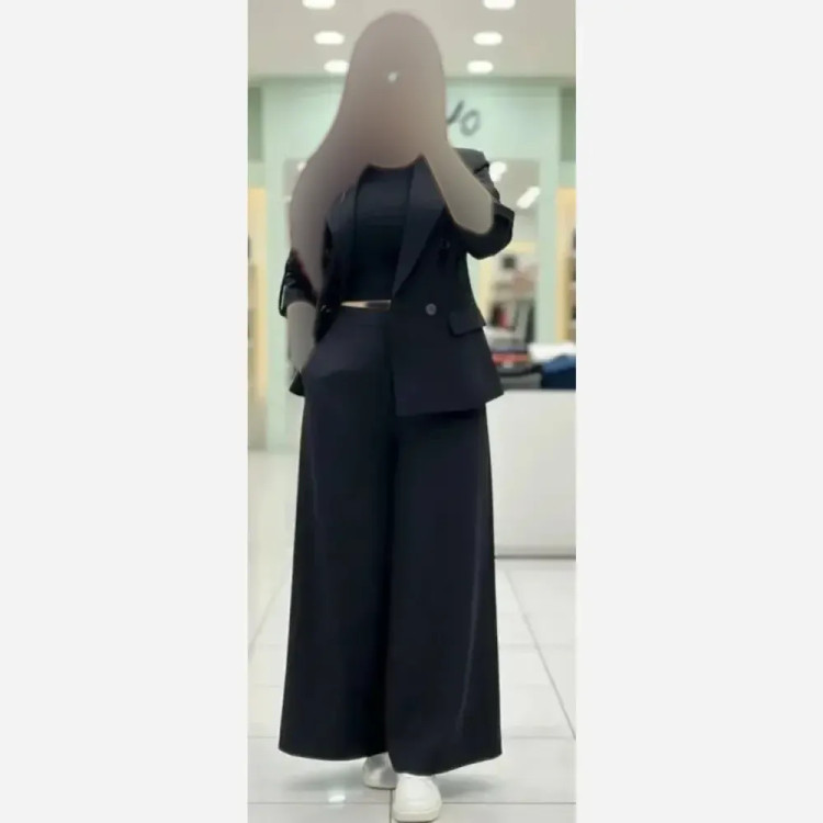 کت و دامن شلواری لنین درجه یک مشکی رویا سایز 1 و 2