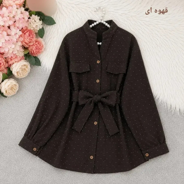 مانتو کمربند دار آیوا بارانی فول نگین زنانه فری سایز تا 48