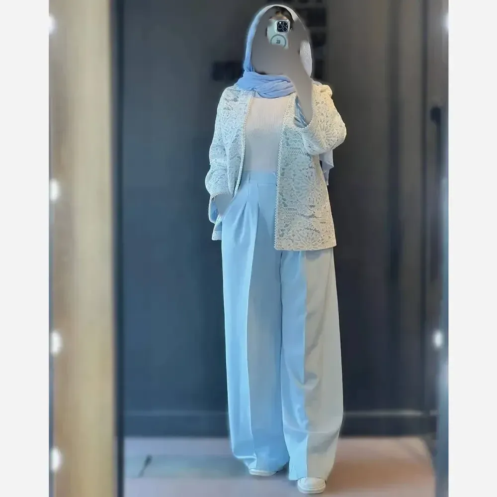 کت و شلوار زنانه مدل گندم جنس مازراتی و گیپور مشکی