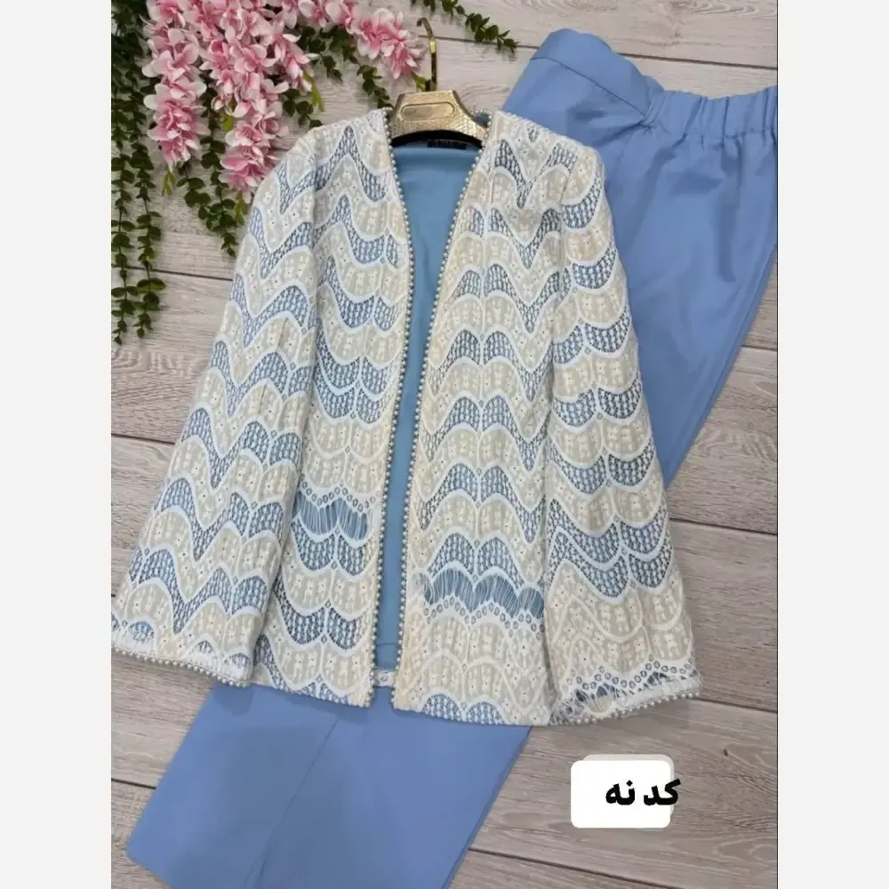 کت و شلوار زنانه مدل گندم جنس مازراتی و گیپور مشکی