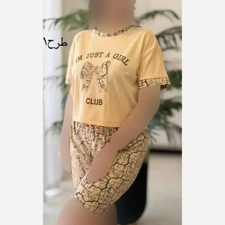 ست تیشرت و شلوارک پنبه اعلا زنانه در رنگهای کرم، شکلاتی و کرم نسکافهای سایز فری 38 تا 46
