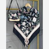 ست کیف و روسری گلاره مخمل و چرم صنعتی نخی قواره 130