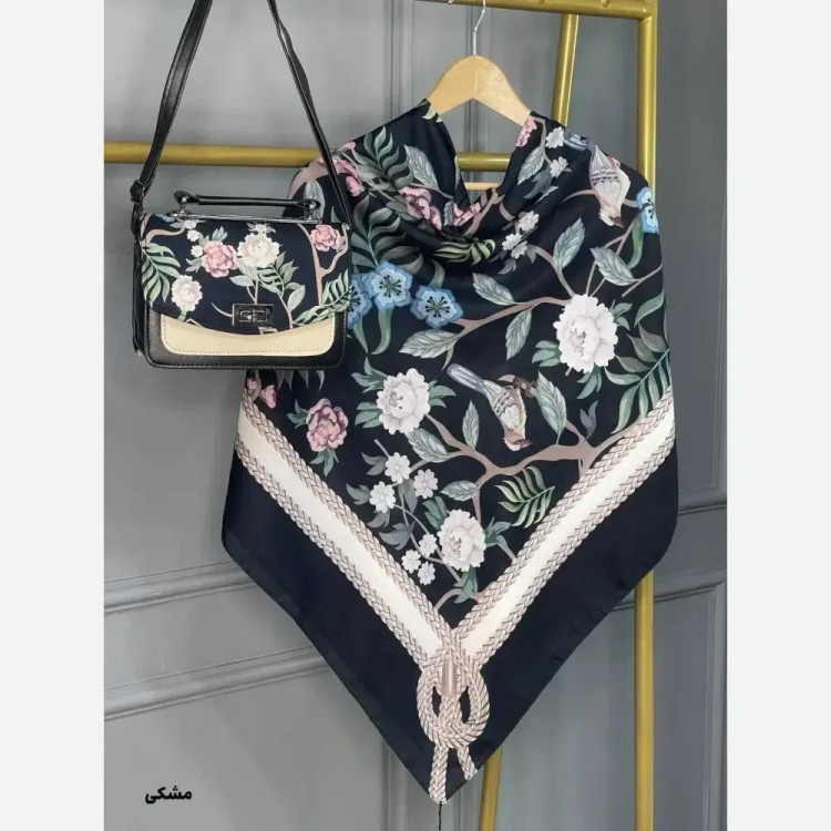 ست کیف و روسری گلاره مخمل و چرم صنعتی نخی قواره 130