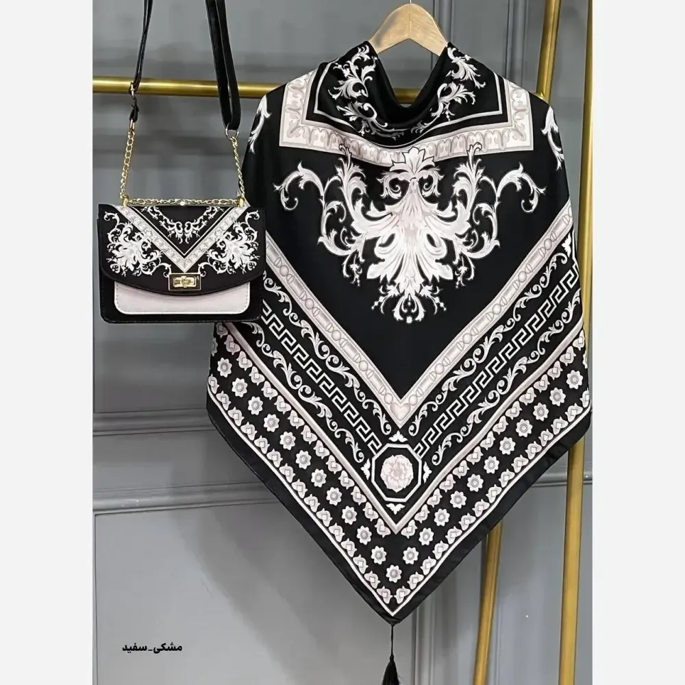 ست کیف و روسری سورنا مخمل و چرم صنعتی نخی منگوله دار
