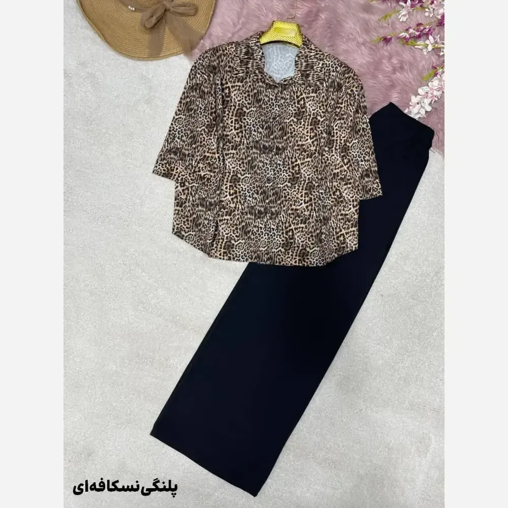 شومیز شلوار طرح دار کرپ بوگاتی زنانه فری سایز 38 تا 46 رنگبندی متنوع