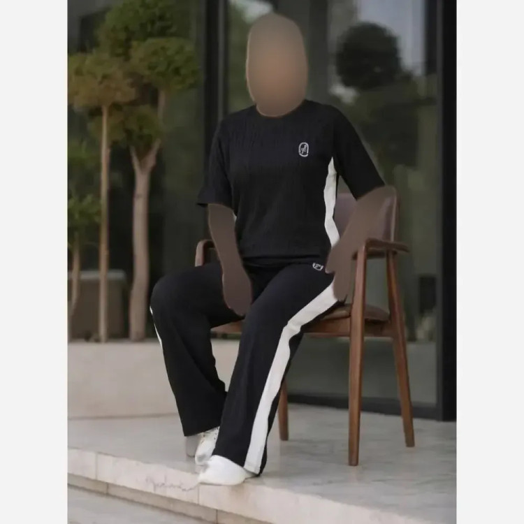 ست بلوز و شلوار زنانه گیاهی کش وارداتی نرم و لطیف مشکی فری سایز 38 تا 46