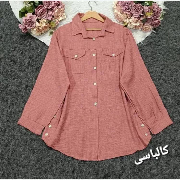 شومیز مانتویی بغل دکمه جنس شانتون درجه 1 سایز 38 تا 48