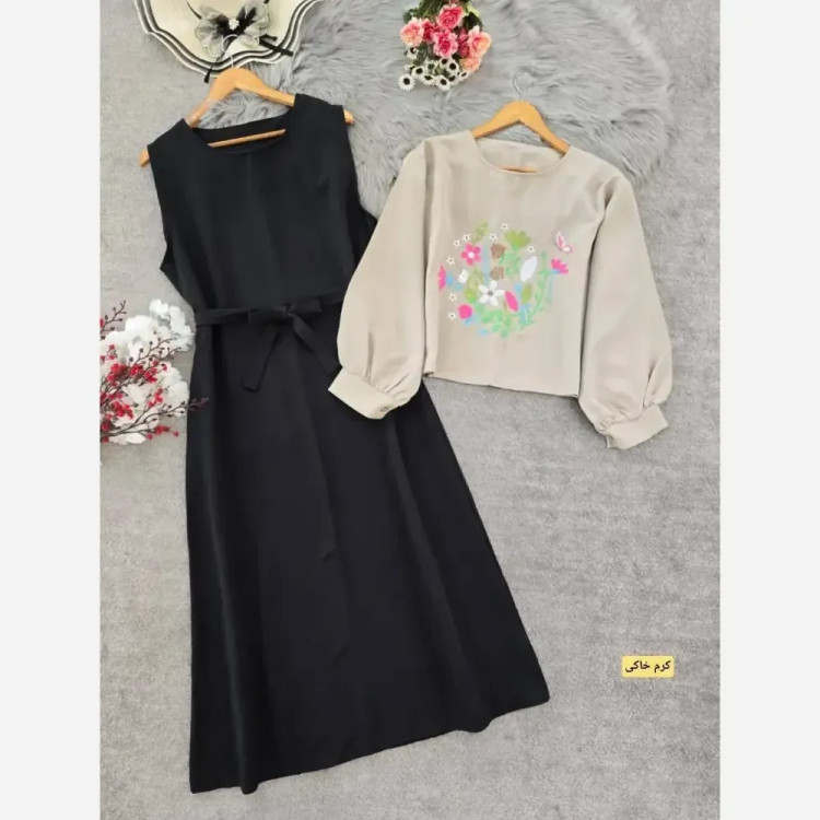 ست رویه و سارافون آرامش مازراتی فری سایز زنانه گلدوزی شده