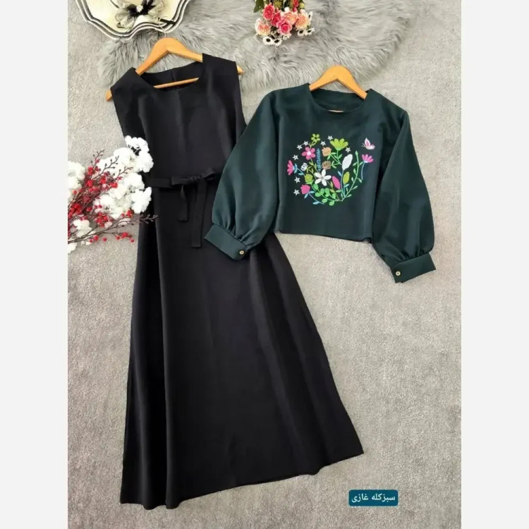 ست رویه و سارافون آرامش مازراتی فری سایز زنانه گلدوزی شده