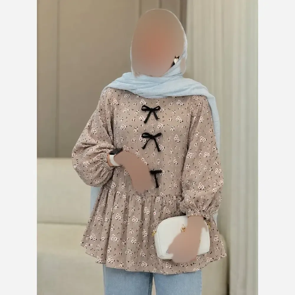 تونیک مانتویی گل گچی نازگل پایین کلوش فری سایز تا 48