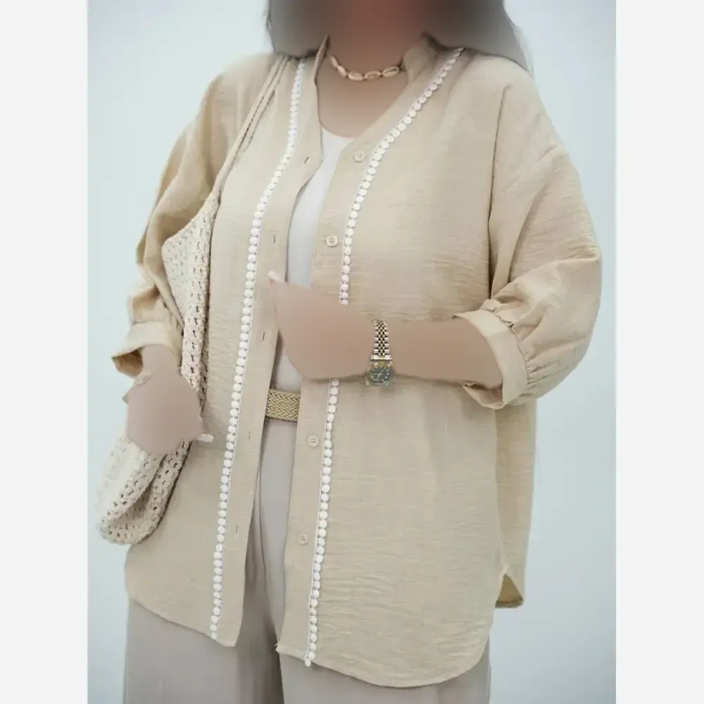 شومیز مانتویی دیار جنس شانتون اعلا فری سایز نسکافه ای و موکا