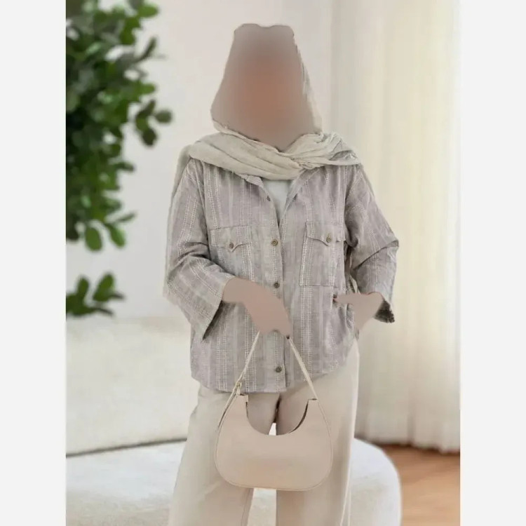 شومیز کوک دوزی پرنیا فری سایز کرم نسکافه ای