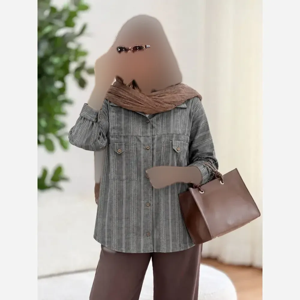 شومیز کوک دوزی پرنیا فری سایز کرم نسکافه ای