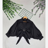 شومیز گره ای ساتن ابریشمی مشکی سایز 38 تا 46