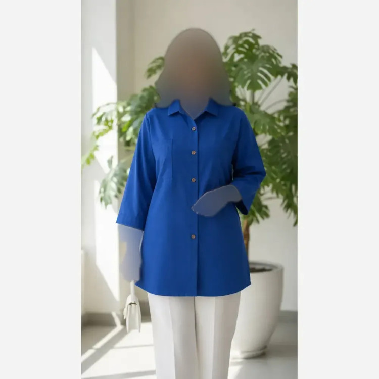 شومیز باکسی جیب دوبل داکرون زنانه در رنگهای کله غازی، زرشکی، آبی، کاربنی و سایزهای 1 و 2