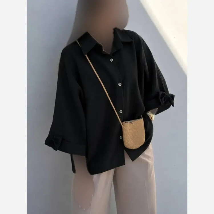 شومیز باکسی لینن درجه یک زنانه رنگ مشکی و سبز پسته ای فری سایز تا 48