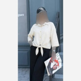 شومیز گره ای زنانه سوپر شانتون درجه یک فری سایز (38-48) در رنگبندی مشکی، سدری، سورمه ای، استخونی