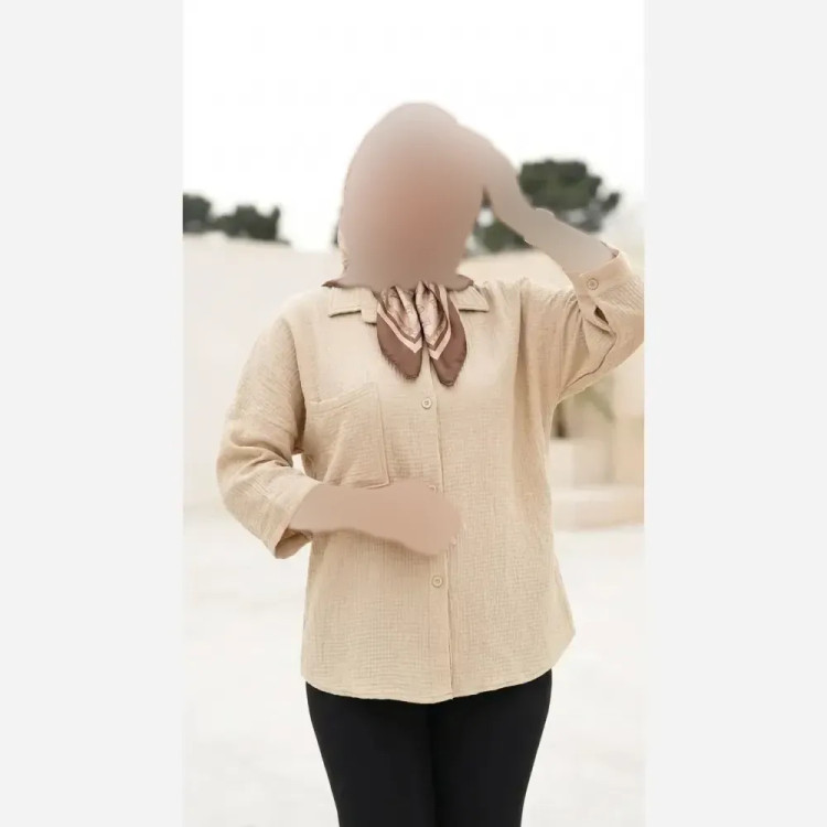 شومیز باکسی زنانه ینزه پفکی درجه یک رنگ کرم سایز فری