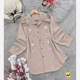 شومیز گلدوزی شبدر شانتون کرم سایز دو