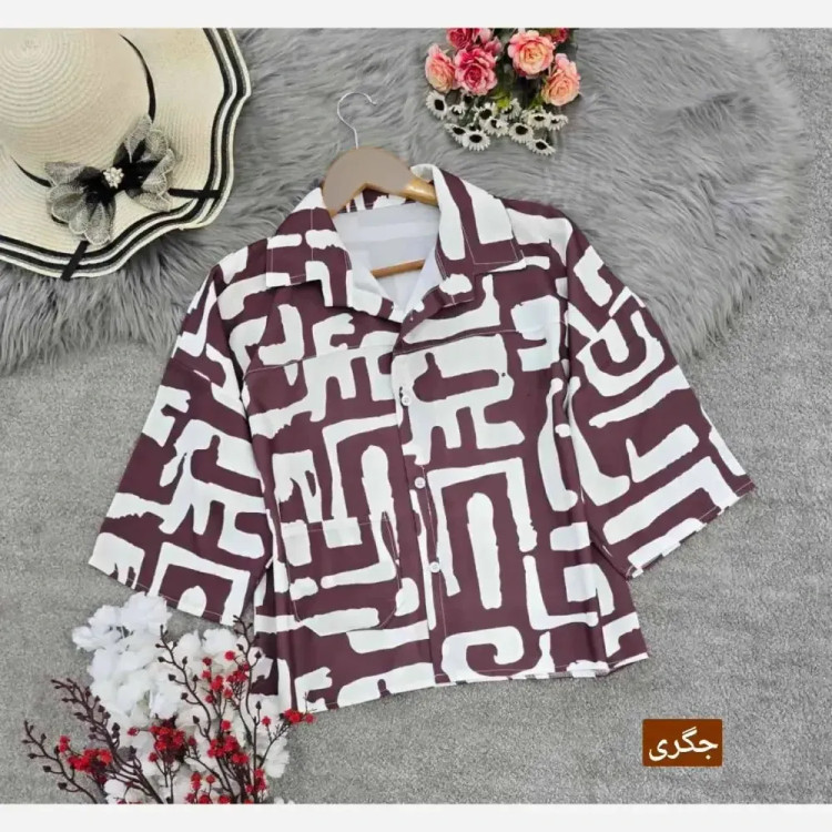 شومیز باکسی طرحدار سوفیا ژاکارد فری سایز زنانه مدل ترند امسال