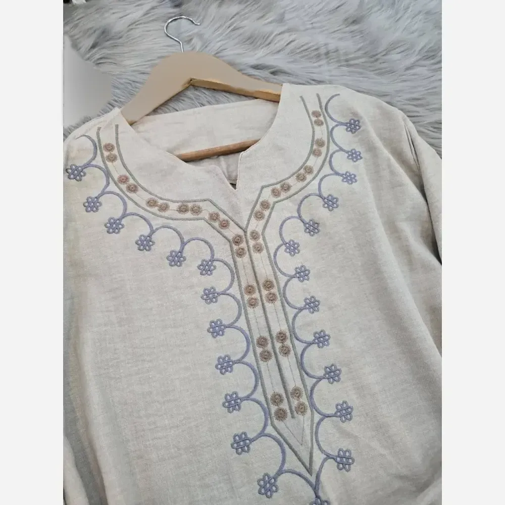 ست تونیک شلوار گلدوزی شده شانتون فری سایز نسکافه ای کرم خاکی سبز سدری