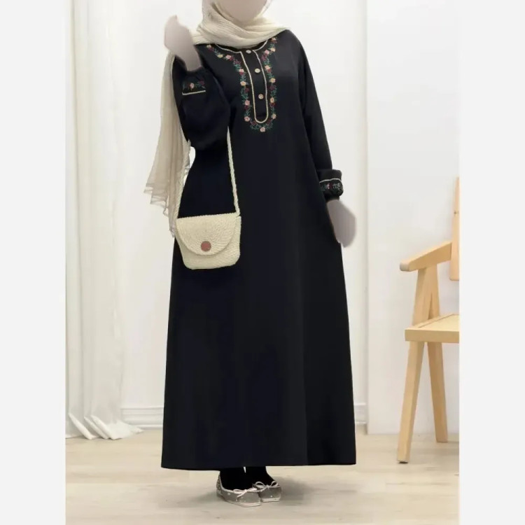 کفتان گلی لینن و گلدوزی سایز فری سایز رنگ مشکی و سرمه ای