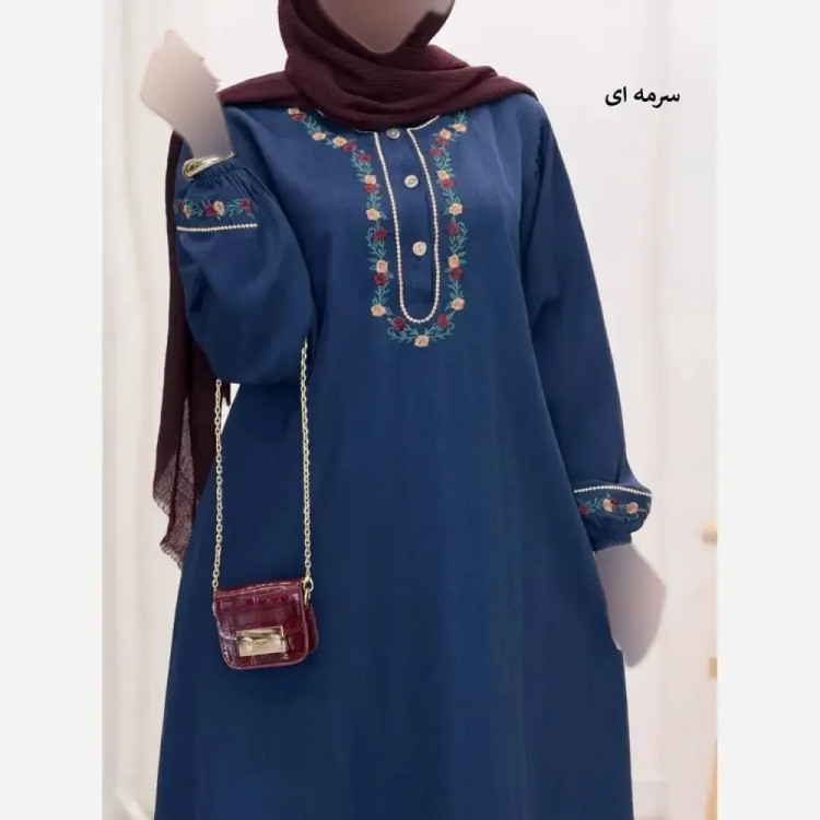 کفتان گلی لینن و گلدوزی سایز فری سایز رنگ مشکی و سرمه ای