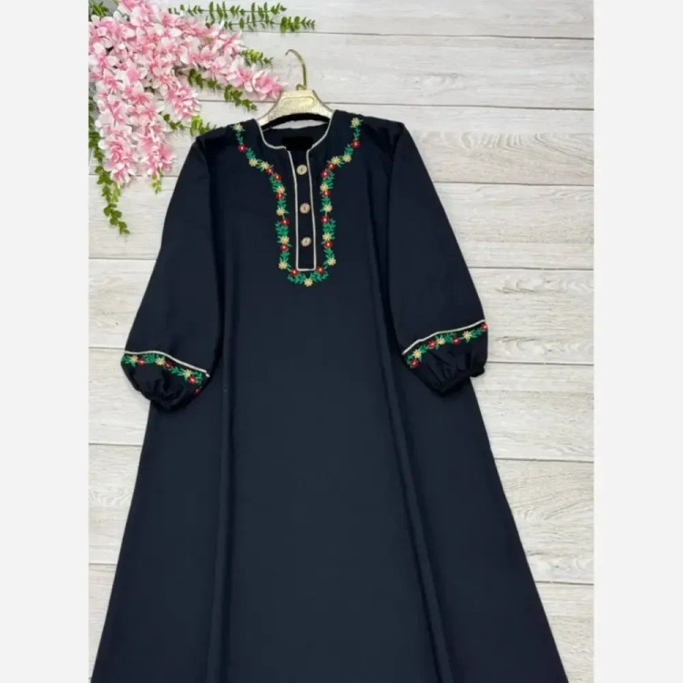 کفتان گلی لینن و گلدوزی سایز فری سایز رنگ مشکی و سرمه ای